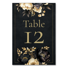 Black & Gold Peony Wedding Table Number Tischnummer