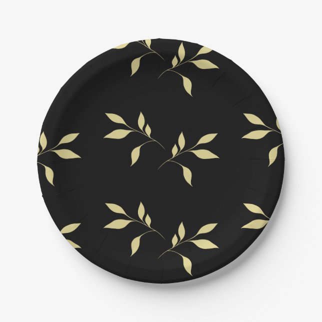 Black & Gold Petal Luxe Elegantes Essen Pappteller (Vorderseite)