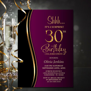 Black Gold Pink Überraschung 30. Geburtstag Einladung