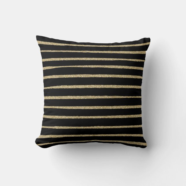 Black Gold Pinselstriche Stripes Kissen (Vorderseite)