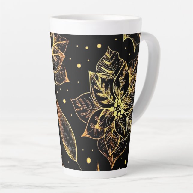 Black & Gold Poinsettias & Holly Milchtasse (Rechte Ecke)