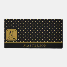 Black & Gold Polka Dot Monogramm mit Nachname Schreibtischunterlage