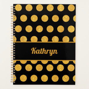 Black & Gold Polka Dots Individuelle Name Goal Lif Planer