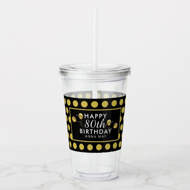 Black Gold Polka Dots Personalisiert Acryltrinkbecher (Vorderseite)