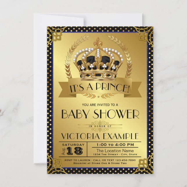 Black Gold Prince Baby Dusche Einladung (Vorderseite)