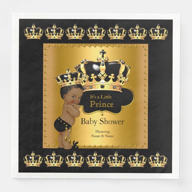 Black Gold Prince Crown Baby Dusche ethnisch Serviette (Vorderseite)