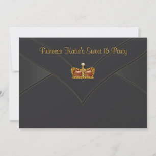 Black Gold Princess Crown Sweet 16 Party Einladung