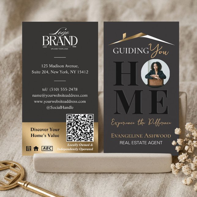 Black Gold Professional Home Real Estate Agent QR Visitenkarte (Black Gold Professional Home Real Estate Agent QR Business Card)