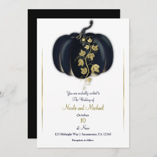 Black & Gold Pumpkin Storybook Hochzeit im Herbst Einladung