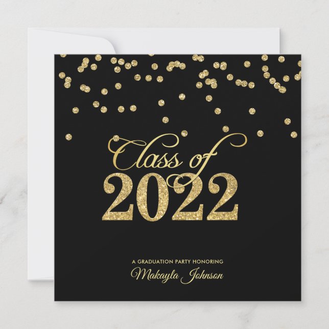Black & Gold Punkt Glitzer Class of 2022 Party Einladung (Vorderseite)