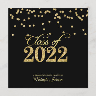 Black & Gold Punkt Glitzer Class of 2022 Party Einladung