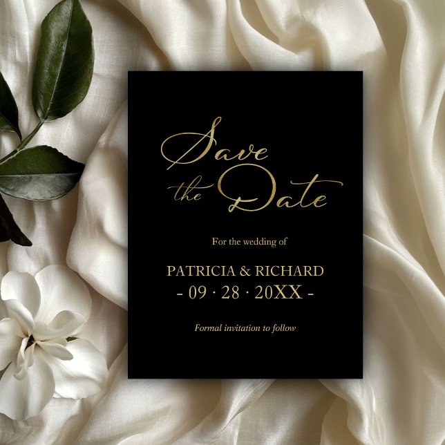 Black Gold QR Code Hochzeit speichern das Datum Postkarte (Von Creator hochgeladen)