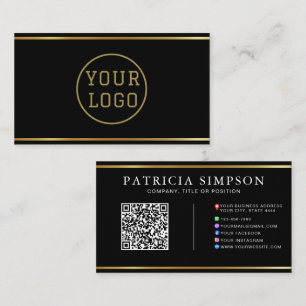 Black Gold QR-Code   Logo und Social Media Icons Visitenkarte