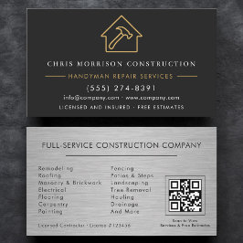 Black Gold QR Code Metal Handyman Construction Visitenkarte