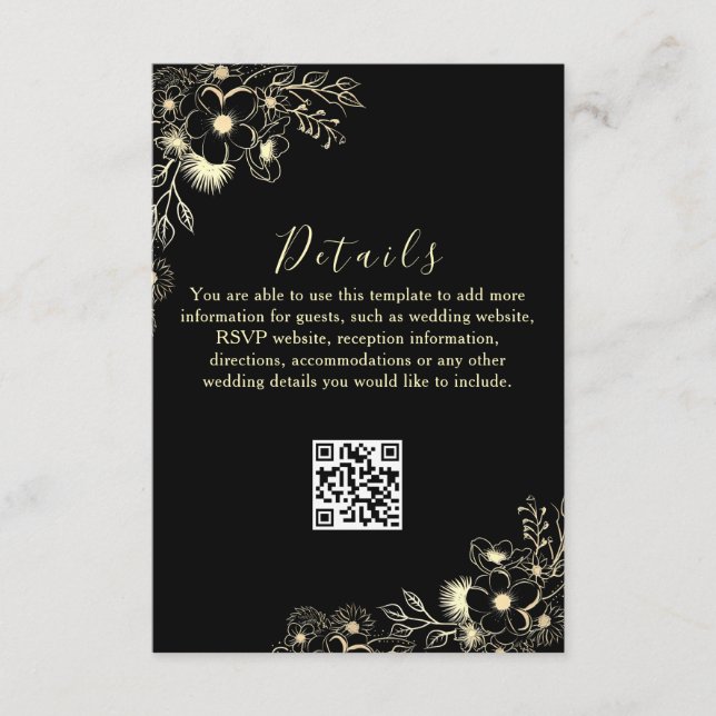 Black Gold QR Code Wedding Details Card Begleitkarte (Vorderseite)