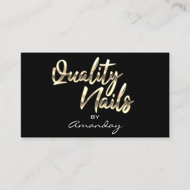 Black Gold Quality Nails Script QRCode Logo Visitenkarte (Vorderseite)