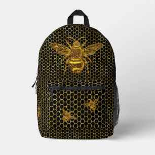 Black Gold Queen Bee Gold Beehive Bedruckter Rucksack