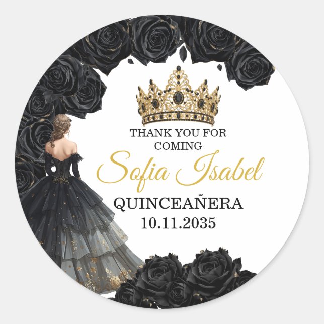 Black Gold Quinceañera Custom Sticker (Vorderseite)