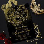 Black Gold Quinceanera Masquerade Einladung<br><div class="desc">Black Gold Quinceanera Masquerade Einladung</div>