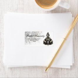 Black & Gold Quinceñera Girl Adressaufkleber