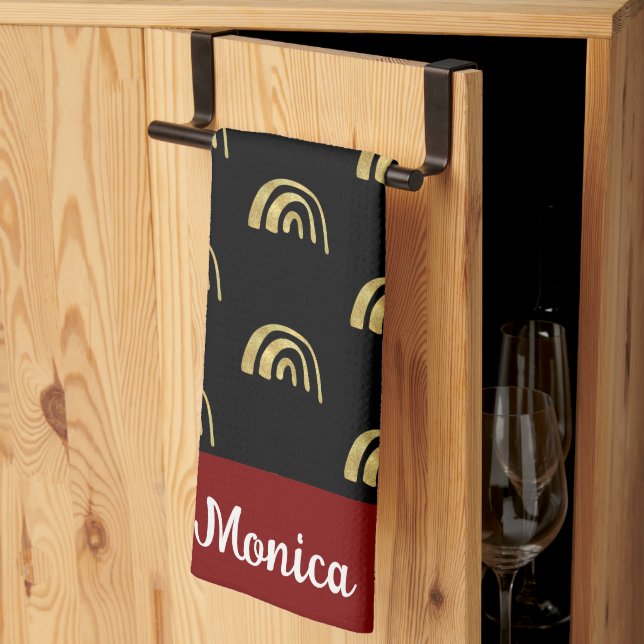 Black & Gold rainbow custom name Geschirrtuch (Drittel gefaltet)