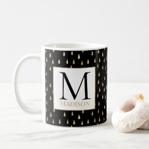 Black Gold Raindrop Modernes Trendy Monogram Kaffeetasse