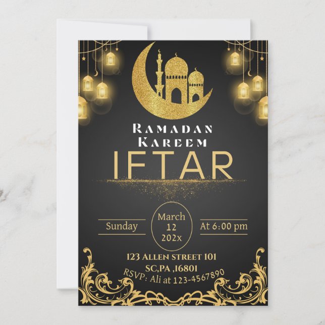 Black & Gold Ramadan Iftar Party Einladung (Vorderseite)