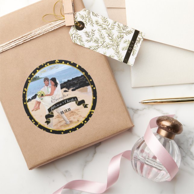 Black Gold Random Dot Muster Ihr Hochzeitsszenario Runder Aufkleber (Schenken)