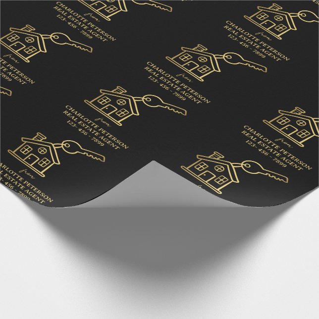 Black & Gold Real Anwesen Client-Geschenk Geschenkpapier (Ecke)