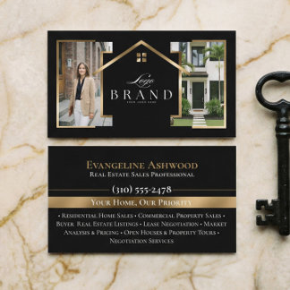 Black Gold Real Estate Agent Photo Custom Logo Visitenkarte