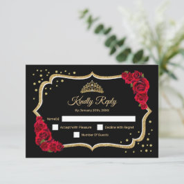 Black Gold Red Quinceanera RSVP Karte