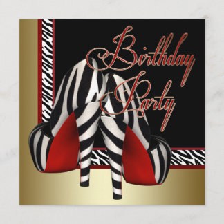 Black Gold Red Zebra High Heels Geburtstagsparty Einladung