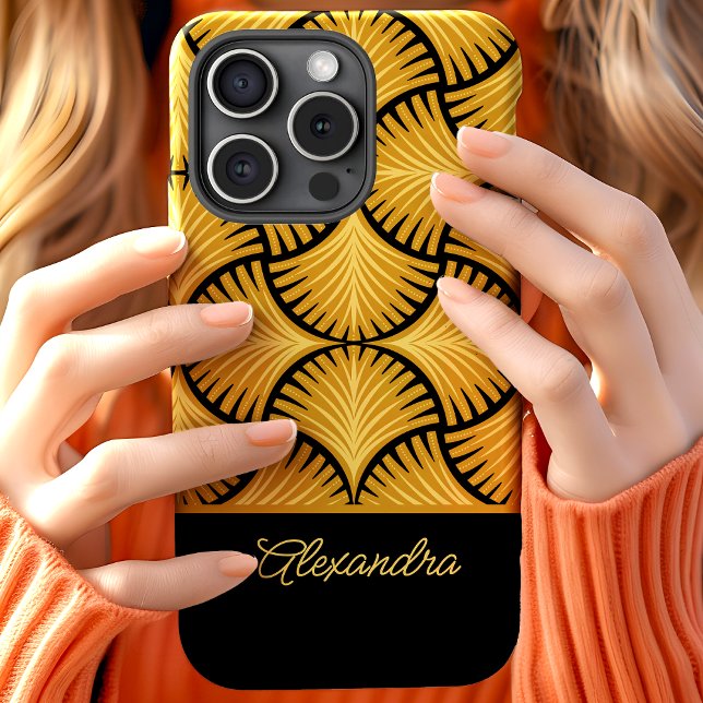 Black Gold Retro 1920er Gatsby Palms Script Name Case-Mate iPhone Hülle (Von Creator hochgeladen)