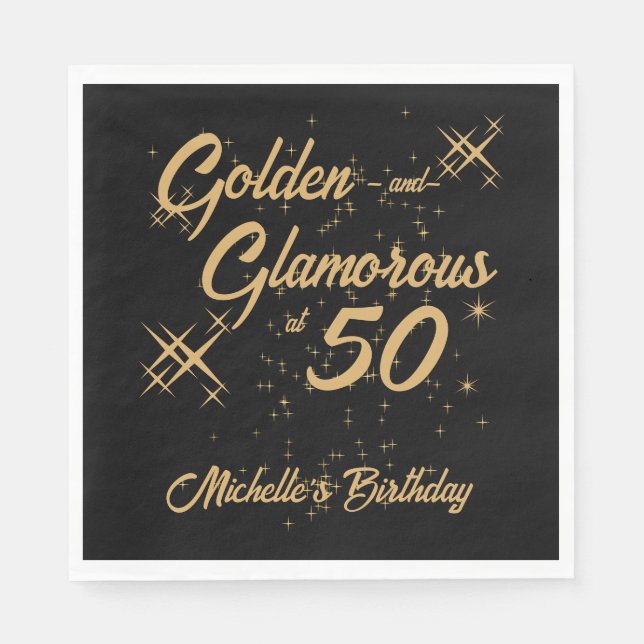 Black Gold Retro Golden Glamorous 50th Birthday Serviette (Vorderseite)