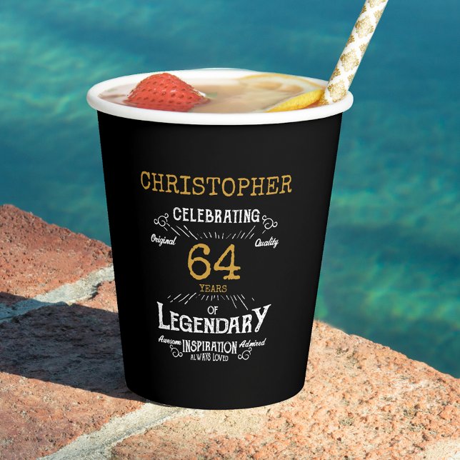 Black Gold Retro zum Geburtstag Pappbecher (Black and gold personalized birthday party paper cups.)