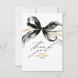 Black Gold Ribbon Bow Whimsical Bridal Shower Dankeskarte