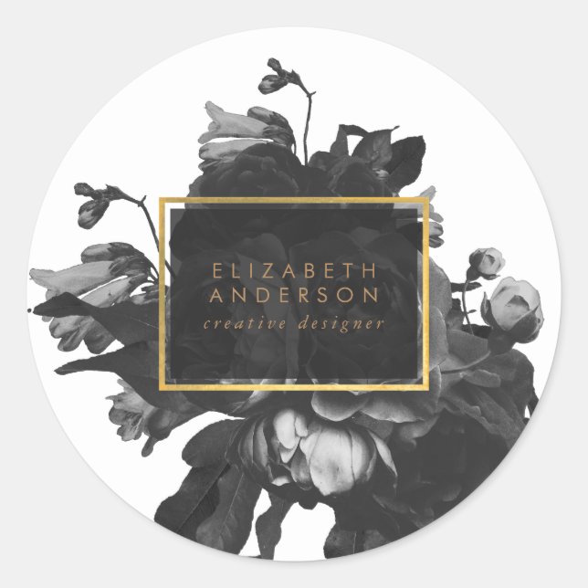 Black Gold Rose Bouquet Business Runder Aufkleber (Vorderseite)