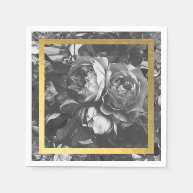 Black Gold Rose Bouquet Hochzeitstisch Napkins Serviette (Vorderseite)
