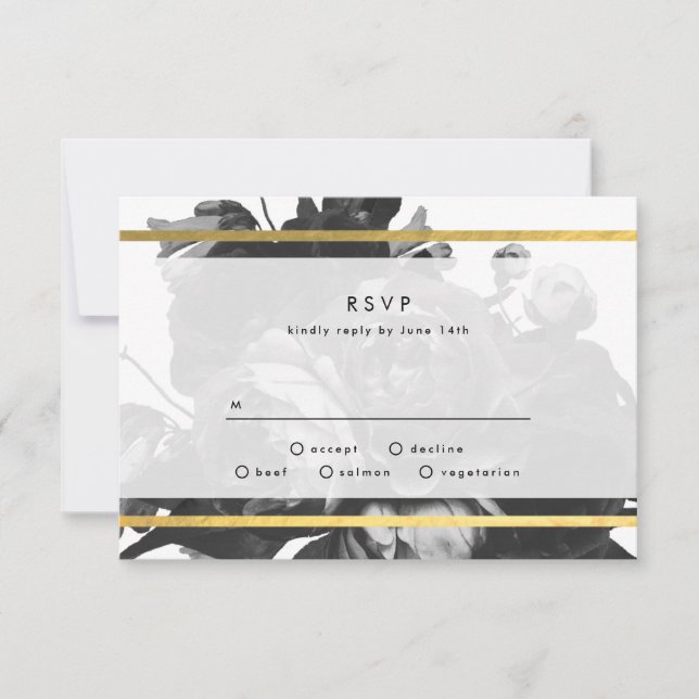Black Gold Rose Bouquet Wedding RSVP Card (Vorderseite)