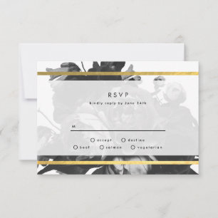 Black Gold Rose Bouquet Wedding RSVP Card Karte