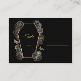 Black & Gold Rose Coffin Gothic Hochzeitsmuster Platzkarte