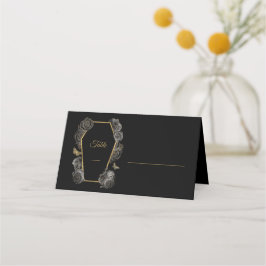Black & Gold Rose Coffin Gothic Hochzeitsmuster Platzkarte