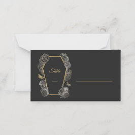 Black & Gold Rose Coffin Gothic Hochzeitsmuster Platzkarte