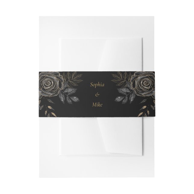 Black & Gold Rose Coffin Gothic Wedding Einladungsbanderole (Vorderseite Beispiel)