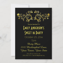 Black Gold Rose Glamour Thema Sweet 16 Geburtstag Einladung