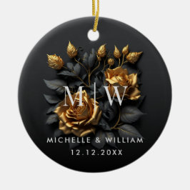 Black Gold Rose Gothic Monogram Wedding Keramik Ornament