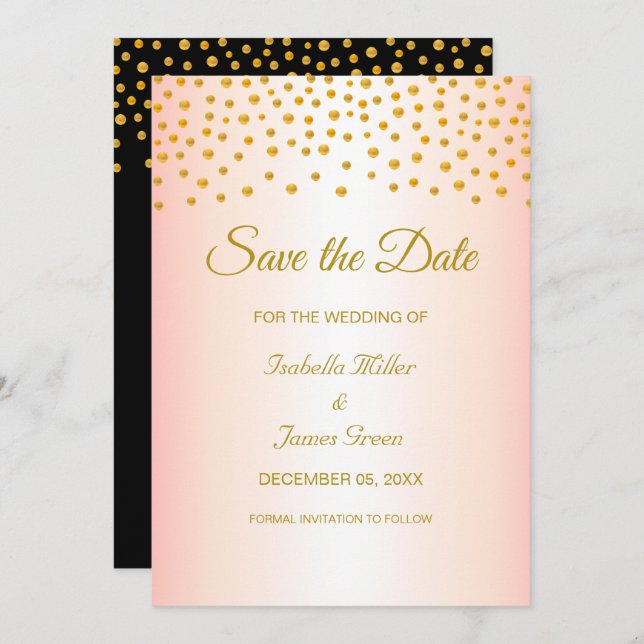 Black Gold Rose Hochzeit Sichern Sie das Datum der Karte (Vorne/Hinten)