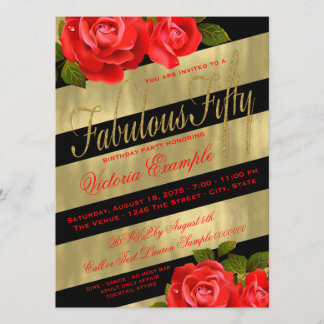 Black Gold Rote Rose 50. Geburtstag Einladung