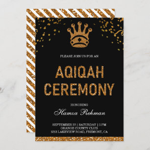 Black Gold Royal Crown Prince Aqiqah Einladung