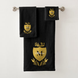 Black & Gold Royal Emblem Shield Monogram Badhandtuch Set
